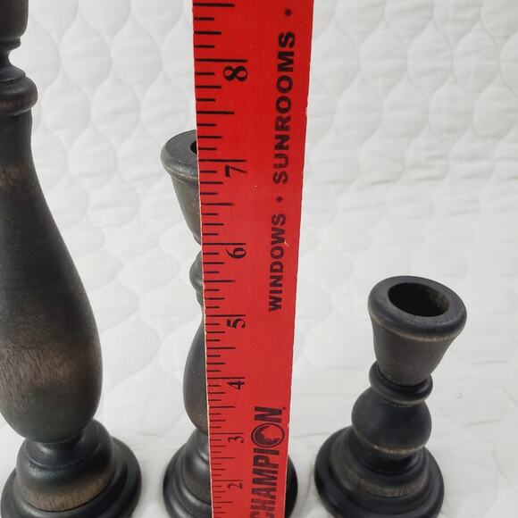 Unbranded Wooden Rustic Candlestick Holder Set of 3 Adult's Black Farm Decor - Picture 3 of 7